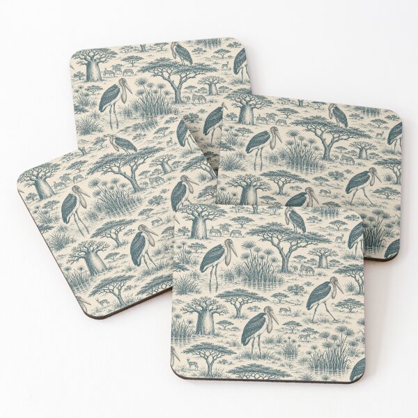 Item preview, Marabou Stork Toile Pattern | Funny African Safari Toile de Jouy with Acacia and Baobab Trees designed and sold by StickyGuys.