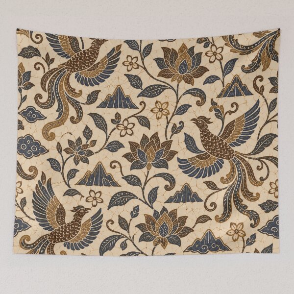 Item preview, Javanese Batik Seamless Pattern | Indonesian Batik with Phoenix Birds and Lotus in Sogan Brown designed and sold by StickyGuys.
