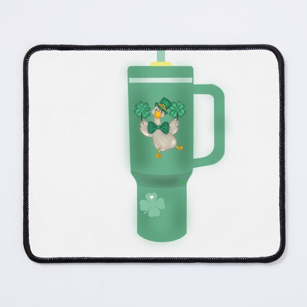 Item preview, cute dancing duck, clovers, water bottle, greenery, white background designed and sold by artblonska.