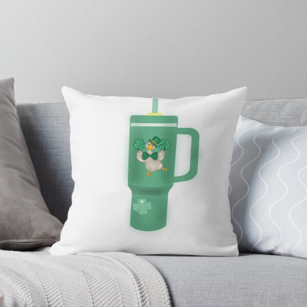 Item preview, cute dancing duck, clovers, water bottle, greenery, white background designed and sold by artblonska.