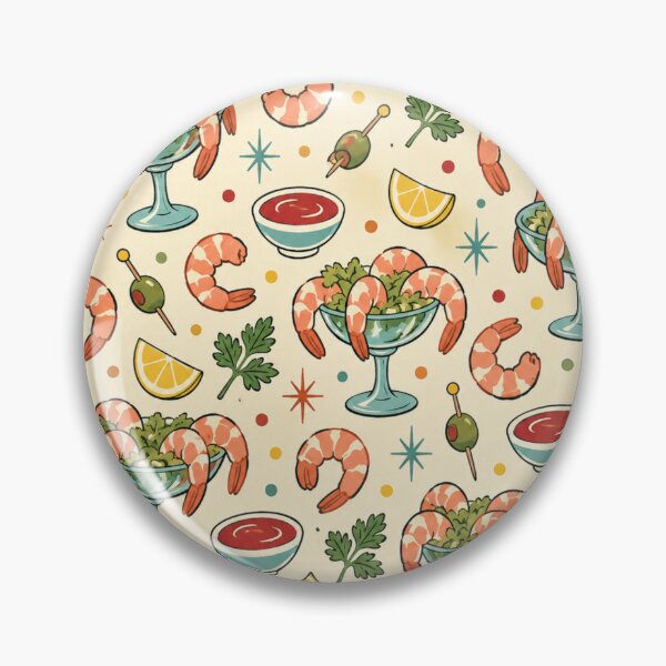 Item preview, Shrimp Cocktail Retro Food Pattern | Mid Century Kitsch Seafood Appetizer with Lemons and Olives designed and sold by StickyGuys.