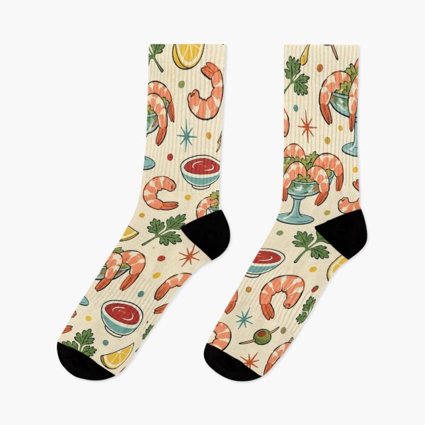 Item preview, Shrimp Cocktail Retro Food Pattern | Mid Century Kitsch Seafood Appetizer with Lemons and Olives designed and sold by StickyGuys.