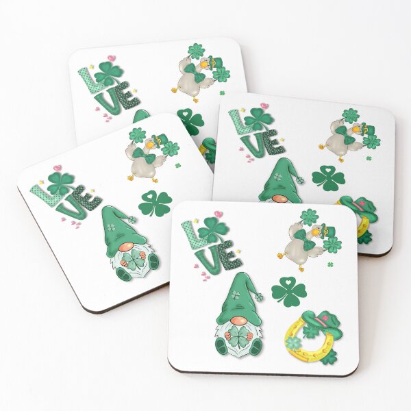 Item preview, sticker pack, leprechaun, shamrocks, clovers, love, dancing duck, golden horseshoe, white background designed and sold by artblonska.