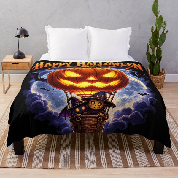 Item preview, Happy Halloween – Pumpkin Hot Air Balloon & Witches designed and sold by thirtyonestars.