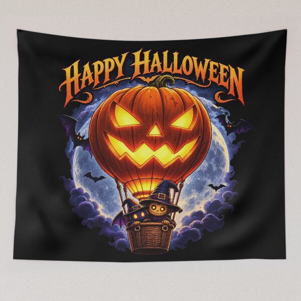 Item preview, Happy Halloween – Pumpkin Hot Air Balloon & Witches designed and sold by thirtyonestars.