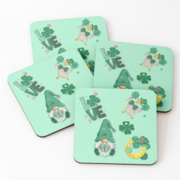 Item preview, sticker pack, leprechaun, shamrocks, clovers, love, dancing duck, golden horseshoe, light green background designed and sold by artblonska.