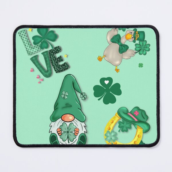 Item preview, sticker pack, leprechaun, shamrocks, clovers, love, dancing duck, golden horseshoe, light green background designed and sold by artblonska.