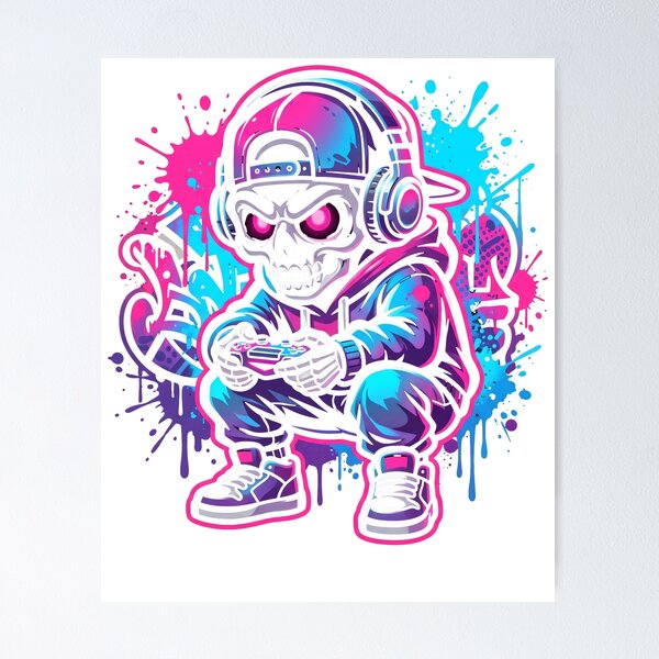 Item preview, Skeleton Gamer, Skull Gaming Lover Gift, Headphones Controller Graphic , Neon Graffiti Streetwear Video Game  designed and sold by binatna.