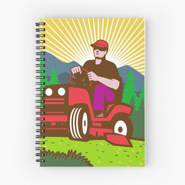 Item preview, Gardener Landscaper Ride On Mower With Trees and Mountains WPA Retro designed and sold by patrimonio.