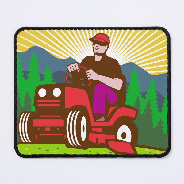 Item preview, Gardener Landscaper Ride On Mower With Trees and Mountains WPA Retro designed and sold by patrimonio.