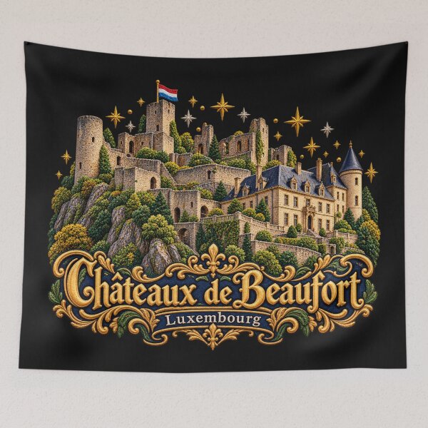 Item preview, Beaufort Castle Luxembourg Ornate Embroidered Travel Art designed and sold by Emoji Emblems.