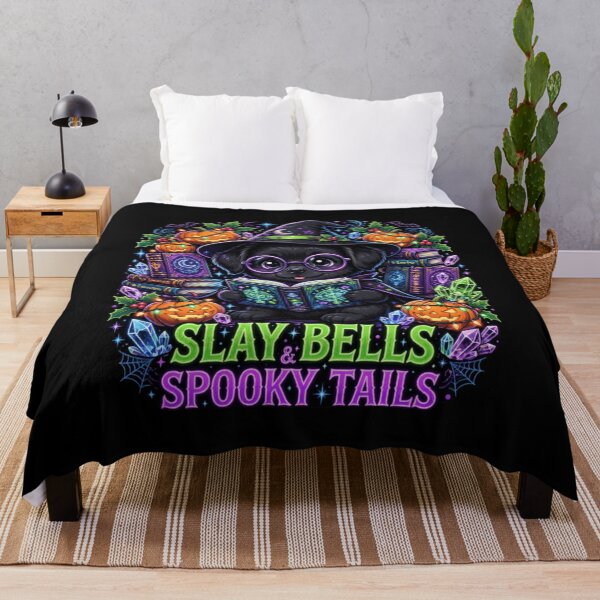 Item preview, Slay Bells Spooky Tails Cute Black Dog Witch designed and sold by Neon Bones Studio.