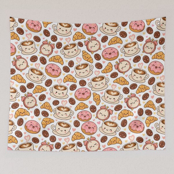 Item preview, Kawaii Coffee Morning Cute Seamless Pattern Print designed and sold by Inkworksbyshery.