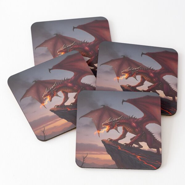 Item preview, Red Dragon Breathing Fire in Volcanic Wasteland designed and sold by Fanta-sticky.