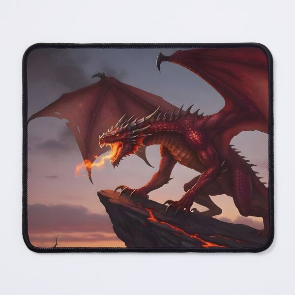 Item preview, Red Dragon Breathing Fire in Volcanic Wasteland designed and sold by Fanta-sticky.