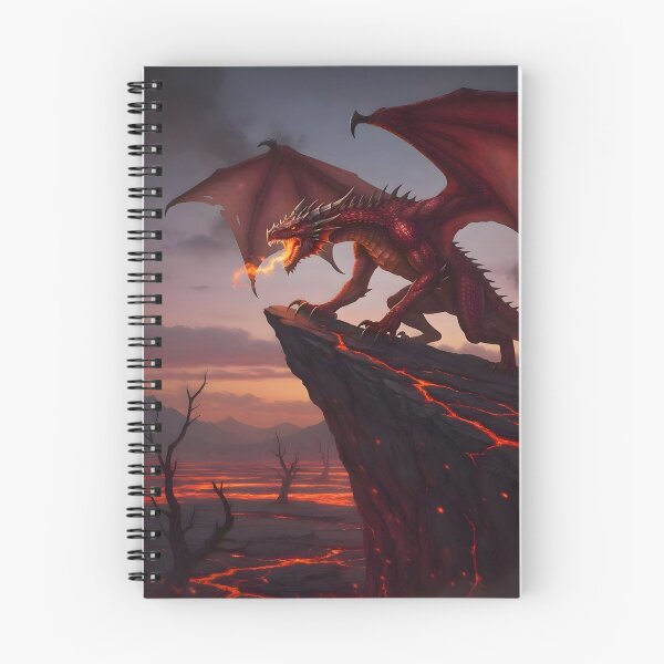 Item preview, Red Dragon Breathing Fire in Volcanic Wasteland designed and sold by Fanta-sticky.
