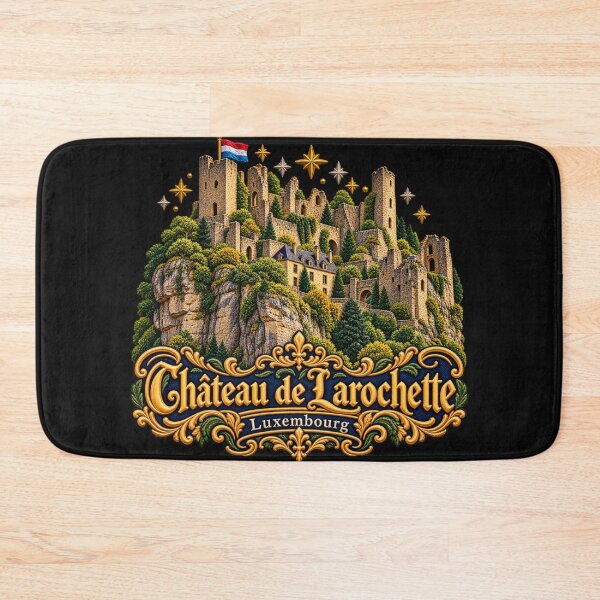 Item preview, Larochette Castle Luxembourg Ornate Embroidered Medieval Travel Art designed and sold by Emoji Emblems.