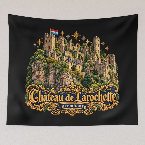 Item preview, Larochette Castle Luxembourg Ornate Embroidered Medieval Travel Art designed and sold by Emoji Emblems.