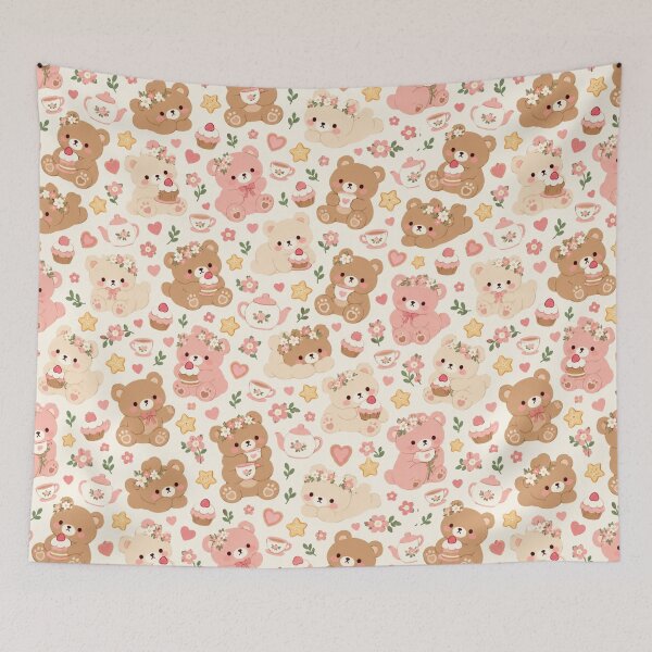 Item preview, Kawaii Bear Tea Party Cute Seamless Pattern Print designed and sold by Inkworksbyshery.