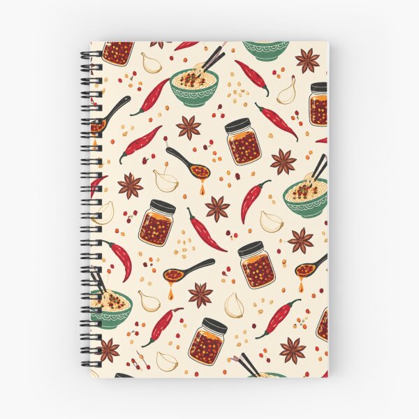 Item preview, Chili Crisp Pattern | Chili Oil Jars, Noodles, Garlic and Red Peppers Kitchen Print designed and sold by StickyGuys.