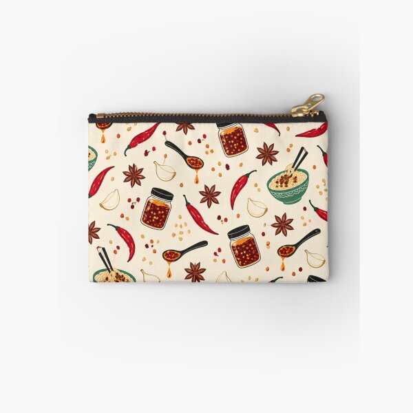 Item preview, Chili Crisp Pattern | Chili Oil Jars, Noodles, Garlic and Red Peppers Kitchen Print designed and sold by StickyGuys.