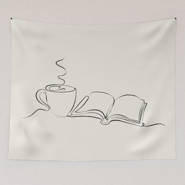 Item preview, Coffee Lover Book Art One Line Minimalist Drawing designed and sold by FemmePod.