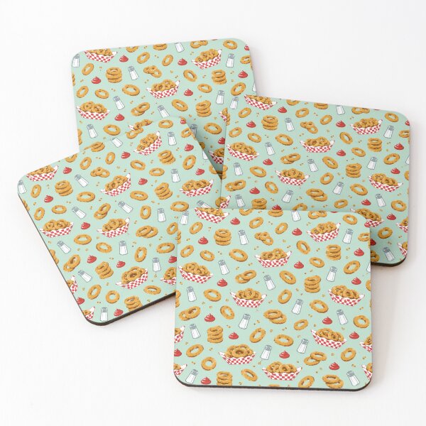 Item preview, Onion Rings Retro Diner Pattern | 1950s Kitsch Food Print with Checked Baskets and Ketchup designed and sold by StickyGuys.