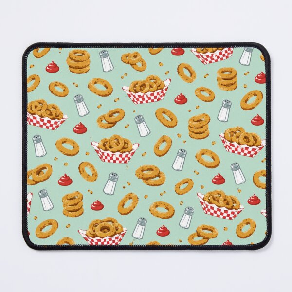 Item preview, Onion Rings Retro Diner Pattern | 1950s Kitsch Food Print with Checked Baskets and Ketchup designed and sold by StickyGuys.