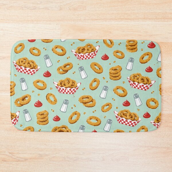 Item preview, Onion Rings Retro Diner Pattern | 1950s Kitsch Food Print with Checked Baskets and Ketchup designed and sold by StickyGuys.