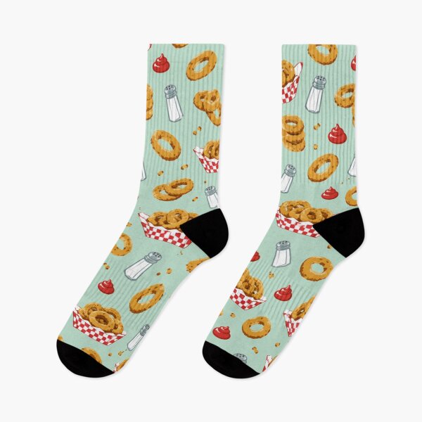 Item preview, Onion Rings Retro Diner Pattern | 1950s Kitsch Food Print with Checked Baskets and Ketchup designed and sold by StickyGuys.