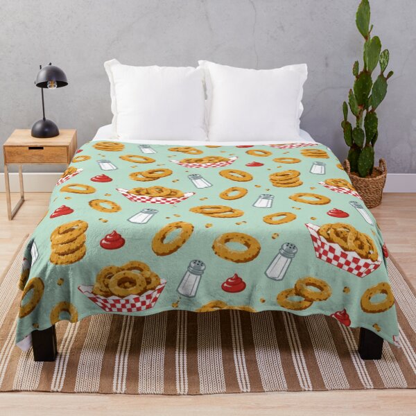 Item preview, Onion Rings Retro Diner Pattern | 1950s Kitsch Food Print with Checked Baskets and Ketchup designed and sold by StickyGuys.