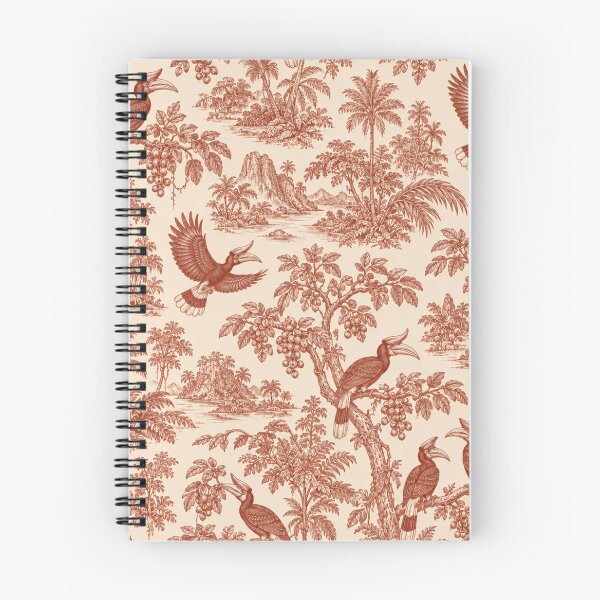 Item preview, Rhinoceros Hornbill Toile Pattern | Borneo Rainforest Birds Toile de Jouy in Red designed and sold by StickyGuys.