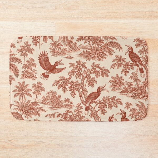 Item preview, Rhinoceros Hornbill Toile Pattern | Borneo Rainforest Birds Toile de Jouy in Red designed and sold by StickyGuys.