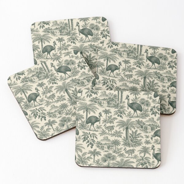 Artikelvorschau, Toile-de-Jouy-Muster für den Helmkasuar | Queensland-Regenwaldvogel-Toile-de-Jouy in Grün entworfen und verkauft von StickyGuys.