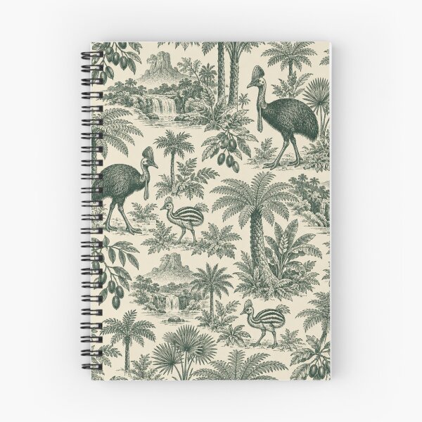 Item preview, Southern Cassowary Toile Pattern | Queensland Rainforest Bird Toile de Jouy in Green designed and sold by StickyGuys.