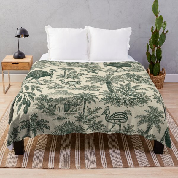 Item preview, Southern Cassowary Toile Pattern | Queensland Rainforest Bird Toile de Jouy in Green designed and sold by StickyGuys.
