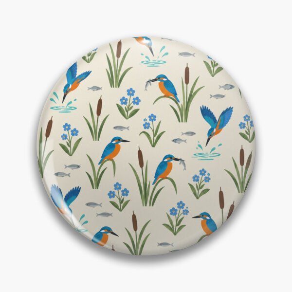 Item preview, Common Kingfisher Pattern | British Riverside Birds with Bulrushes and Forget Me Nots designed and sold by StickyGuys.