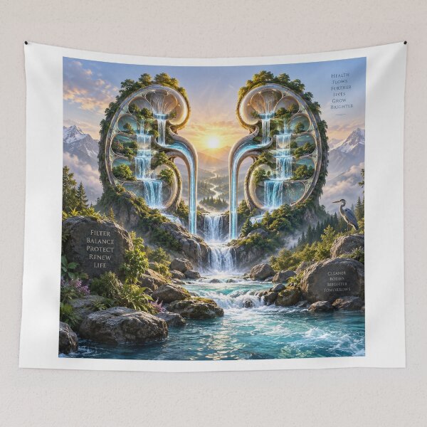 Item preview, Health Flows Further – Kidney Waterfall Renal Wellness Art designed and sold by Mirgonhood.