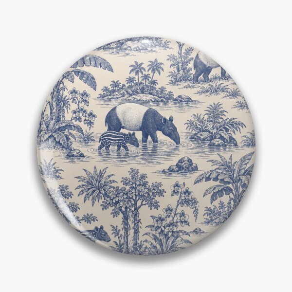 Item preview, Malayan Tapir Toile Pattern | Black and White Tapirs Rainforest Toile de Jouy in Indigo designed and sold by StickyGuys.