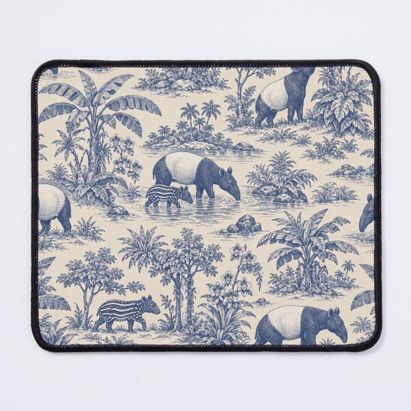 Item preview, Malayan Tapir Toile Pattern | Black and White Tapirs Rainforest Toile de Jouy in Indigo designed and sold by StickyGuys.