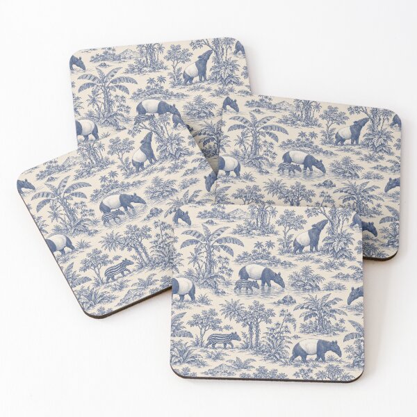 Artikelvorschau, Malaiisches Tapir-Toile-de-Jouy-Muster | Schwarz-weiße Tapire, Regenwald-Toile-de-Jouy in Indigo entworfen und verkauft von StickyGuys.