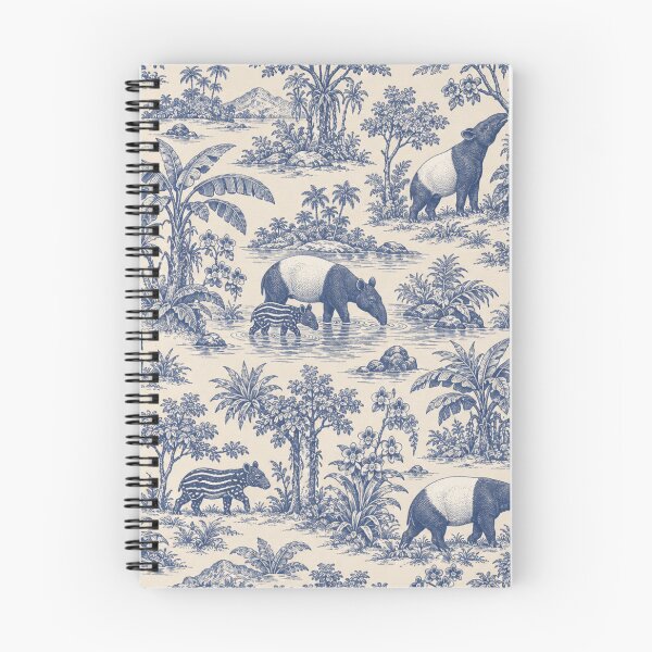 Item preview, Malayan Tapir Toile Pattern | Black and White Tapirs Rainforest Toile de Jouy in Indigo designed and sold by StickyGuys.