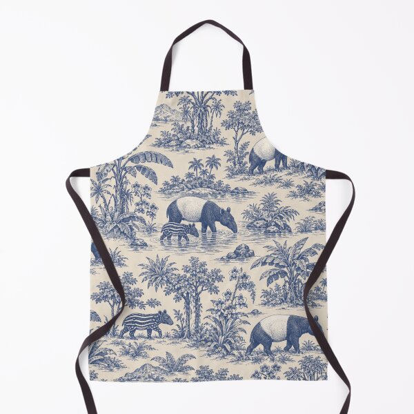 Item preview, Malayan Tapir Toile Pattern | Black and White Tapirs Rainforest Toile de Jouy in Indigo designed and sold by StickyGuys.
