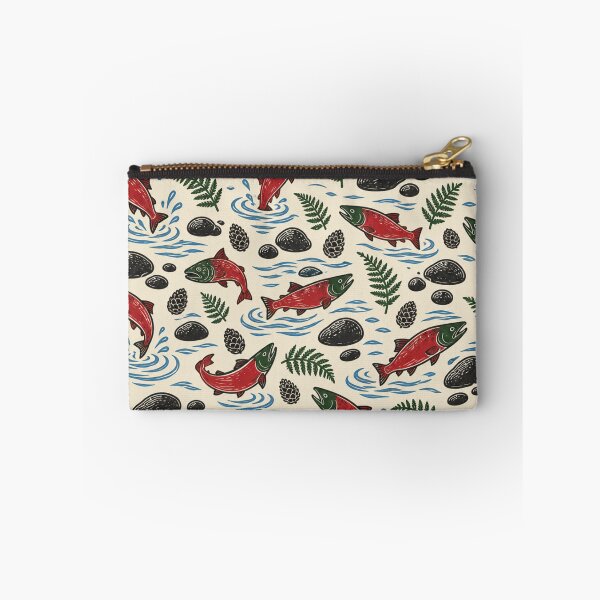 Item preview, Sockeye Salmon Linocut Pattern | Red Salmon Run with River Stones and Ferns designed and sold by StickyGuys.