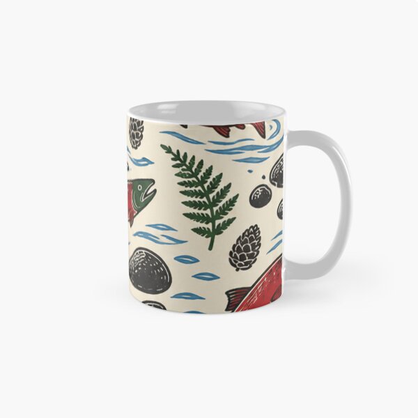 Item preview, Sockeye Salmon Linocut Pattern | Red Salmon Run with River Stones and Ferns designed and sold by StickyGuys.