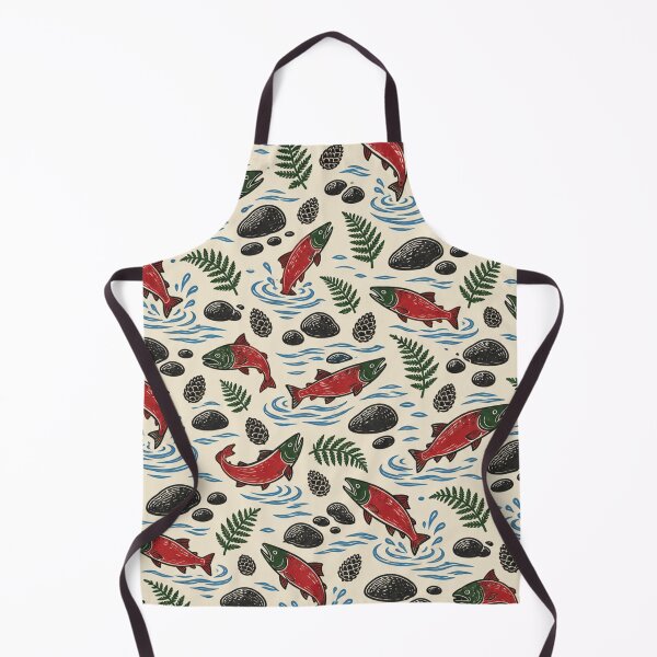 Item preview, Sockeye Salmon Linocut Pattern | Red Salmon Run with River Stones and Ferns designed and sold by StickyGuys.