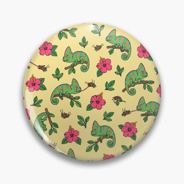 Item preview, Veiled Chameleon Pattern | Cute Reptile Print with Crickets and Hibiscus on Yellow designed and sold by StickyGuys.