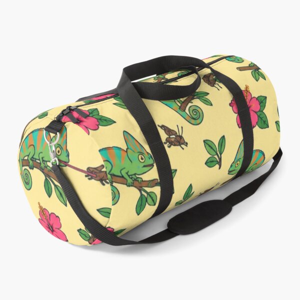 Item preview, Veiled Chameleon Pattern | Cute Reptile Print with Crickets and Hibiscus on Yellow designed and sold by StickyGuys.