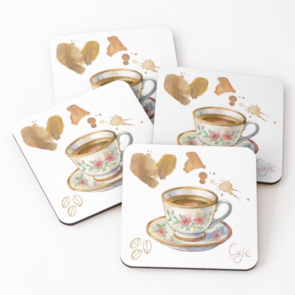 Item preview, Vintage Watercolor Teacup & Coffee Art Print designed and sold by Aelmajaoui.