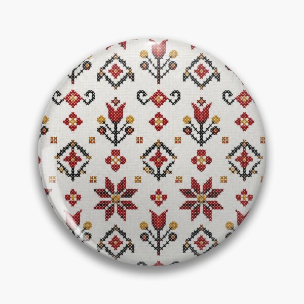 Item preview, Romanian Embroidery Pattern | Cross Stitch Folk Art Rosettes and Tulips in Red and Black designed and sold by StickyGuys.